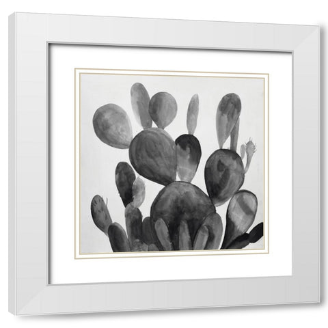 GRAYSCALE PADDLE CACTUS PLANT White Modern Wood Framed Art Print with Double Matting by Atelier B Art Studio