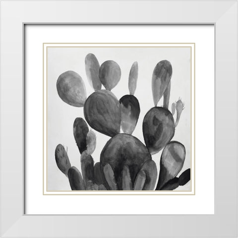 GRAYSCALE PADDLE CACTUS PLANT White Modern Wood Framed Art Print with Double Matting by Atelier B Art Studio
