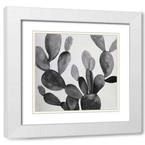 GRAYSCALE CACTUS White Modern Wood Framed Art Print with Double Matting by Atelier B Art Studio