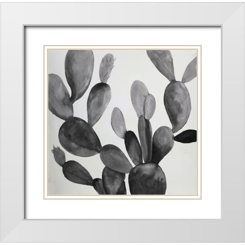 GRAYSCALE CACTUS White Modern Wood Framed Art Print with Double Matting by Atelier B Art Studio