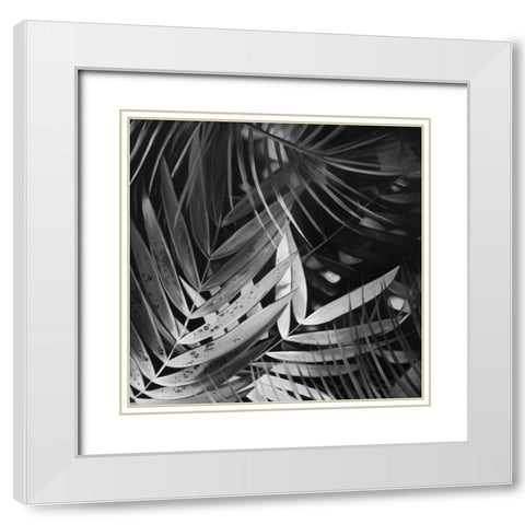 MONOCHROME TROPICALS LEAVES White Modern Wood Framed Art Print with Double Matting by Atelier B Art Studio