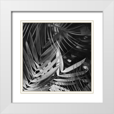 MONOCHROME TROPICALS LEAVES White Modern Wood Framed Art Print with Double Matting by Atelier B Art Studio