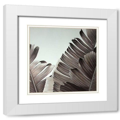 GRAYSCALE TROPICAL LEAVES White Modern Wood Framed Art Print with Double Matting by Atelier B Art Studio