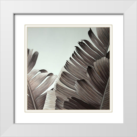 GRAYSCALE TROPICAL LEAVES White Modern Wood Framed Art Print with Double Matting by Atelier B Art Studio
