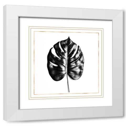 SPLIT LEAF PHILODENDRON WITH GOLD LINES White Modern Wood Framed Art Print with Double Matting by Atelier B Art Studio