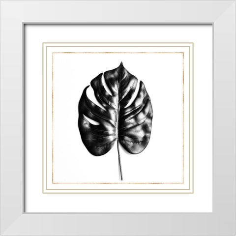 SPLIT LEAF PHILODENDRON WITH GOLD LINES White Modern Wood Framed Art Print with Double Matting by Atelier B Art Studio