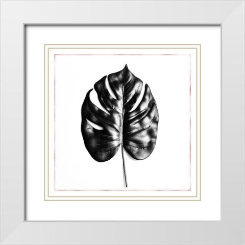 SPLIT LEAF PHILODENDRON WITH ROSE LINE White Modern Wood Framed Art Print with Double Matting by Atelier B Art Studio