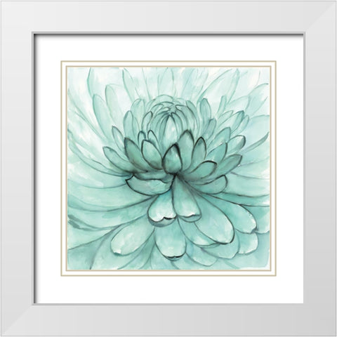 TURQUOISE FLOWER White Modern Wood Framed Art Print with Double Matting by Atelier B Art Studio