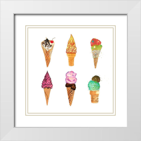 ICE CREAM CONES White Modern Wood Framed Art Print with Double Matting by Atelier B Art Studio