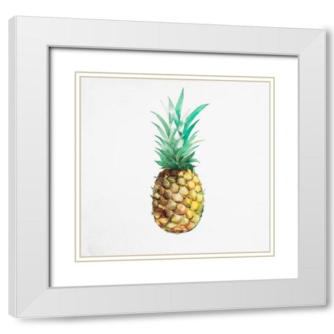Watercolor Pineapple White Modern Wood Framed Art Print with Double Matting by Atelier B Art Studio