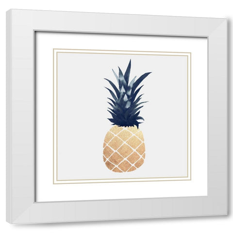 Sparkling Gold Pineapple White Modern Wood Framed Art Print with Double Matting by Atelier B Art Studio