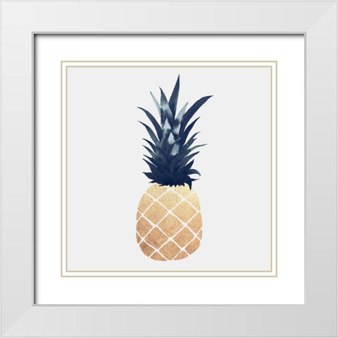 Sparkling Gold Pineapple White Modern Wood Framed Art Print with Double Matting by Atelier B Art Studio