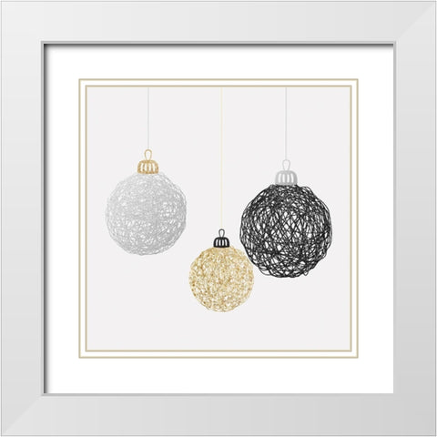 THREE CHRISTMAS BALLS White Modern Wood Framed Art Print with Double Matting by Atelier B Art Studio