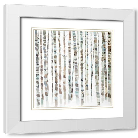 WATERCOLOR BIRCH TREE FOREST White Modern Wood Framed Art Print with Double Matting by Atelier B Art Studio