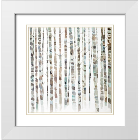 WATERCOLOR BIRCH TREE FOREST White Modern Wood Framed Art Print with Double Matting by Atelier B Art Studio