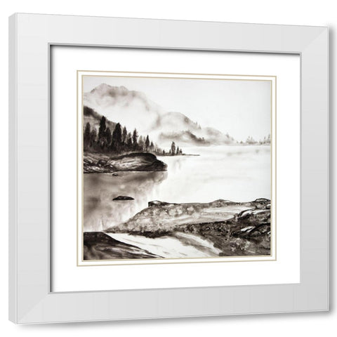 PEACEFUL LANDSCAPE White Modern Wood Framed Art Print with Double Matting by Atelier B Art Studio