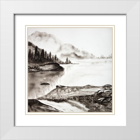 PEACEFUL LANDSCAPE White Modern Wood Framed Art Print with Double Matting by Atelier B Art Studio