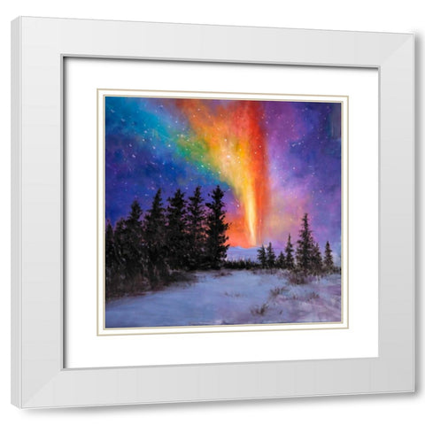 Aurora Borealis in the Forest White Modern Wood Framed Art Print with Double Matting by Atelier B Art Studio