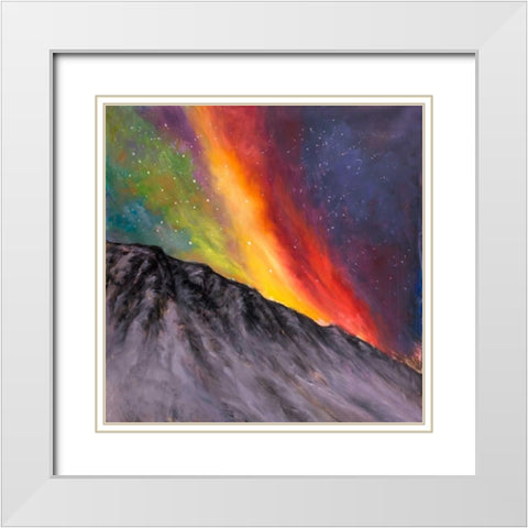Aurora Borealis in the Mountain White Modern Wood Framed Art Print with Double Matting by Atelier B Art Studio