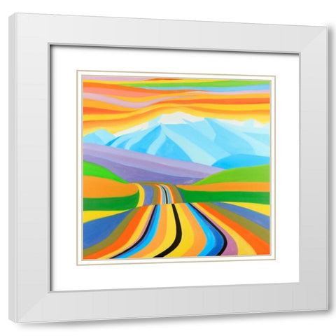 Mountain Road Multicolored White Modern Wood Framed Art Print with Double Matting by Atelier B Art Studio