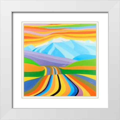 Mountain Road Multicolored White Modern Wood Framed Art Print with Double Matting by Atelier B Art Studio