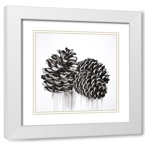 THREE SMALL PINE CONES White Modern Wood Framed Art Print with Double Matting by Atelier B Art Studio