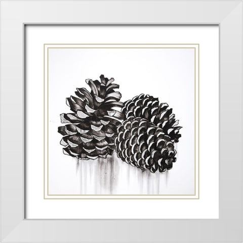 THREE SMALL PINE CONES White Modern Wood Framed Art Print with Double Matting by Atelier B Art Studio