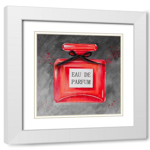 PERFUME RED BOTTLE White Modern Wood Framed Art Print with Double Matting by Atelier B Art Studio