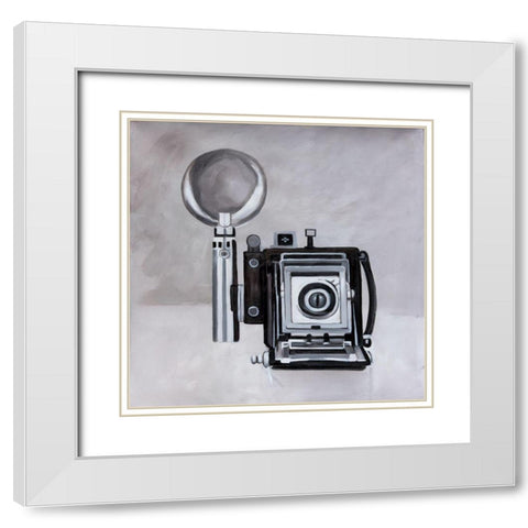 ANTIQUE CAMERA White Modern Wood Framed Art Print with Double Matting by Atelier B Art Studio
