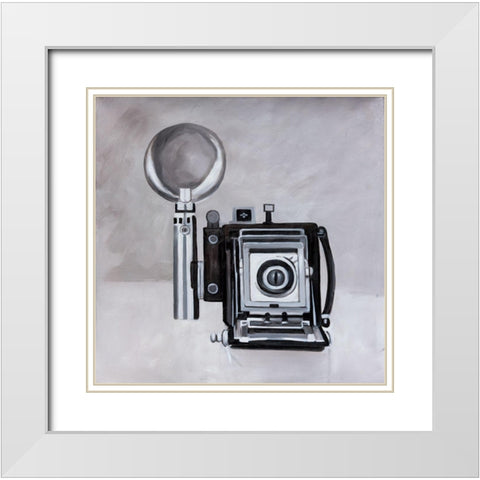 ANTIQUE CAMERA White Modern Wood Framed Art Print with Double Matting by Atelier B Art Studio