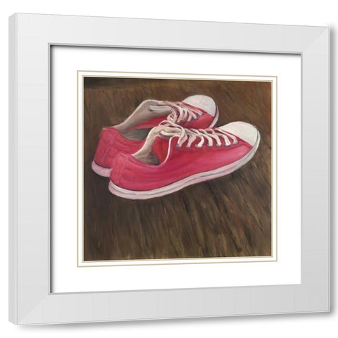 Sneaker Shoes White Modern Wood Framed Art Print with Double Matting by Atelier B Art Studio