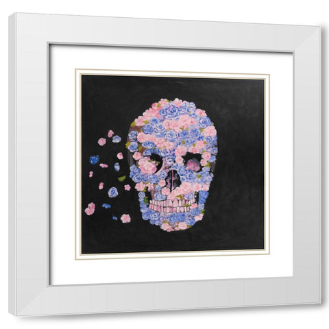 SKULL OF FLOWERS IN FLIGHT White Modern Wood Framed Art Print with Double Matting by Atelier B Art Studio