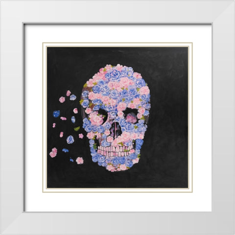 SKULL OF FLOWERS IN FLIGHT White Modern Wood Framed Art Print with Double Matting by Atelier B Art Studio