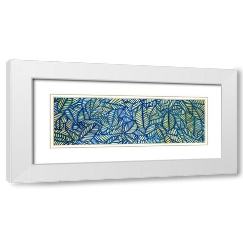 Blue Leaf Patterns White Modern Wood Framed Art Print with Double Matting by Atelier B Art Studio