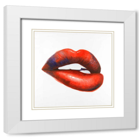 Beautiful Red Mouth White Modern Wood Framed Art Print with Double Matting by Atelier B Art Studio
