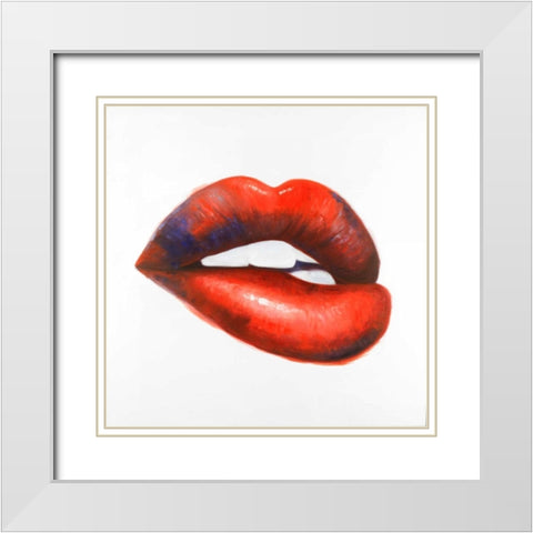 Beautiful Red Mouth White Modern Wood Framed Art Print with Double Matting by Atelier B Art Studio