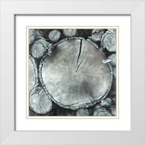 Stacked Wood Logs White Modern Wood Framed Art Print with Double Matting by Atelier B Art Studio