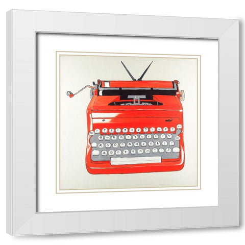 Red Typewritter Machine White Modern Wood Framed Art Print with Double Matting by Atelier B Art Studio