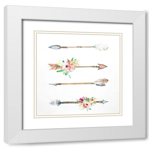 FLÈCHES ET FLEURS White Modern Wood Framed Art Print with Double Matting by Atelier B Art Studio