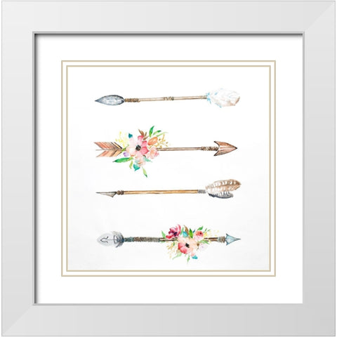 FLÈCHES ET FLEURS White Modern Wood Framed Art Print with Double Matting by Atelier B Art Studio