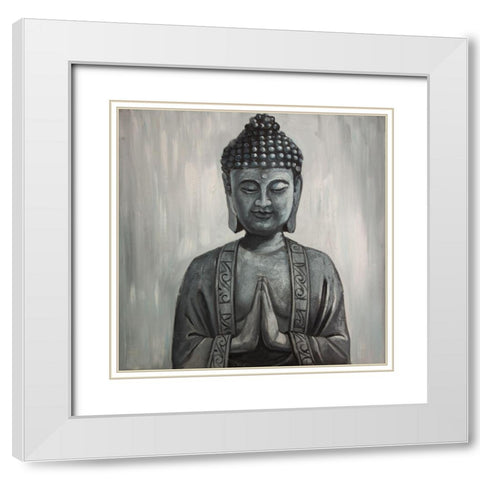 BUDDHA White Modern Wood Framed Art Print with Double Matting by Atelier B Art Studio