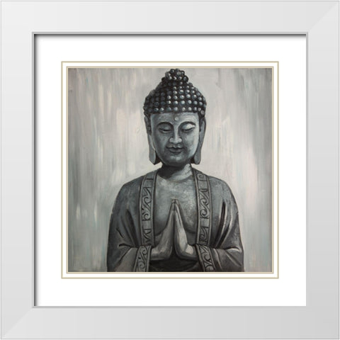 BUDDHA White Modern Wood Framed Art Print with Double Matting by Atelier B Art Studio