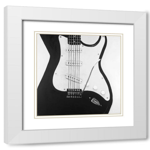Black Electric Guitar White Modern Wood Framed Art Print with Double Matting by Atelier B Art Studio