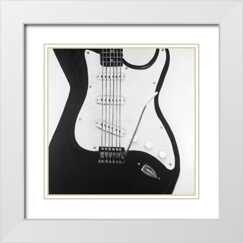 Black Electric Guitar White Modern Wood Framed Art Print with Double Matting by Atelier B Art Studio