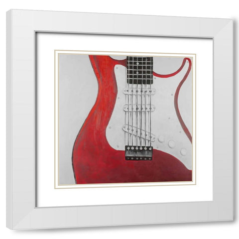 Red Electric Guitar White Modern Wood Framed Art Print with Double Matting by Atelier B Art Studio