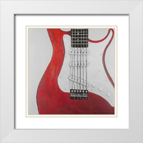 Red Electric Guitar White Modern Wood Framed Art Print with Double Matting by Atelier B Art Studio