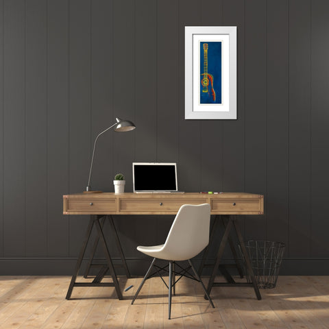 Modern Blue Abstract Guitar White Modern Wood Framed Art Print with Double Matting by Atelier B Art Studio
