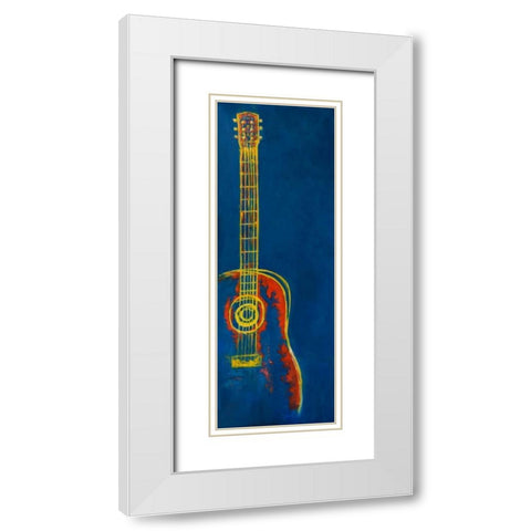Modern Blue Abstract Guitar White Modern Wood Framed Art Print with Double Matting by Atelier B Art Studio