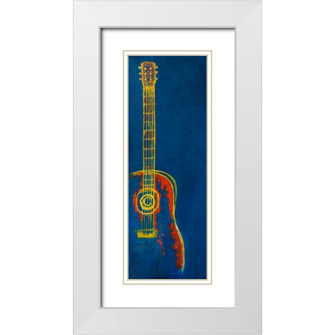 Modern Blue Abstract Guitar White Modern Wood Framed Art Print with Double Matting by Atelier B Art Studio