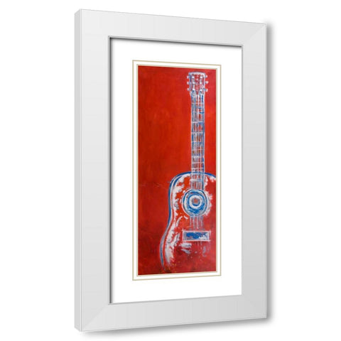 Modern Red Abstract Guitar White Modern Wood Framed Art Print with Double Matting by Atelier B Art Studio